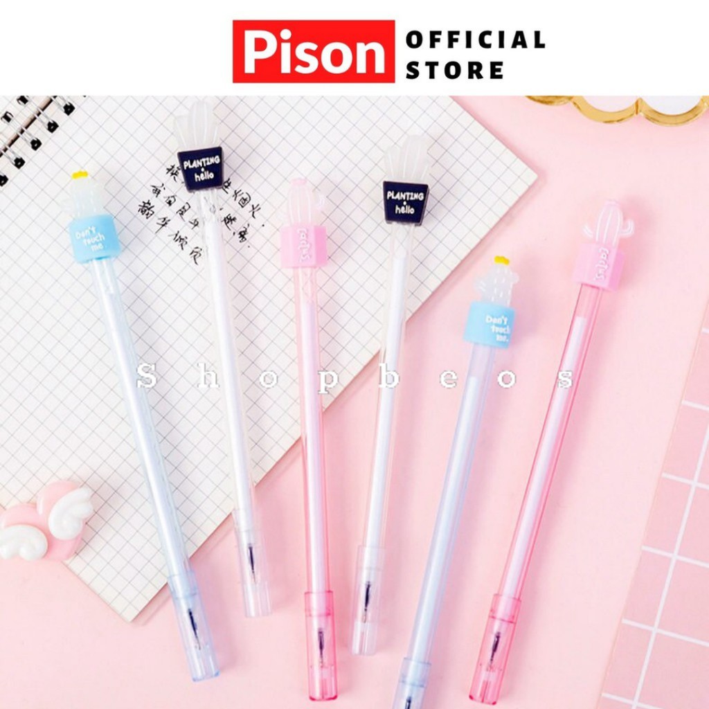 Bút bi nước mực gel Nhiều mẫu hình Xương rồng Pison, mực đen ngòi kim 0.38mm - 1 cái