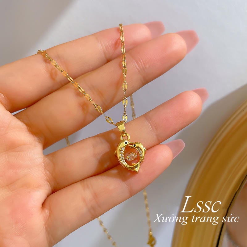 Dây chuyền TITAN NGUYÊN CHẤT KHÔNG GỈ vòng cổ mạ vàng 18k đá chuyển động thiết kế độc đáo thời trang mẫu mới 2021