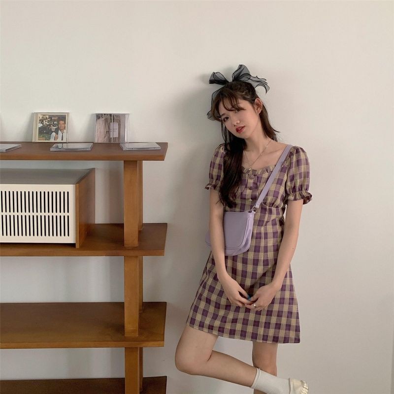 Váy đầm kẻ caro màu tím Jameela | BigBuy360 - bigbuy360.vn