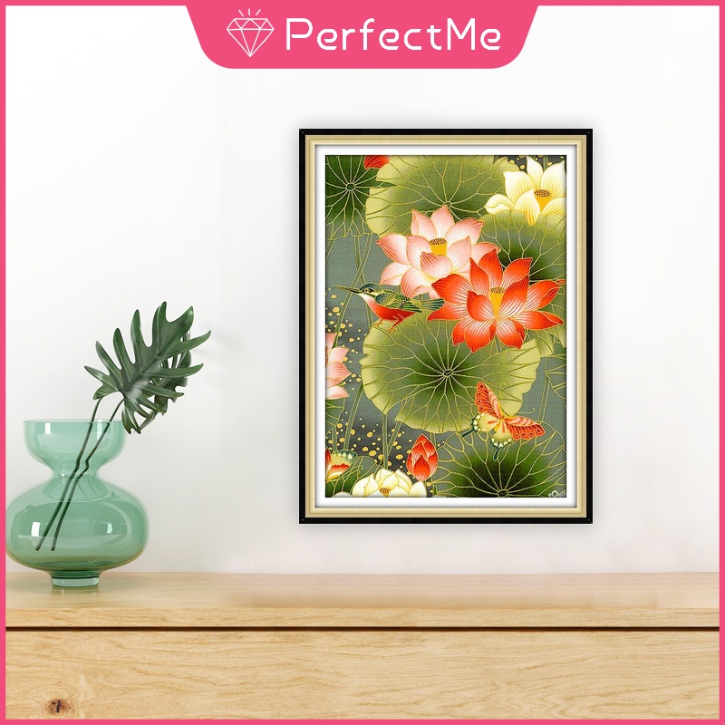 Bộ Tranh Đính Đá 5D Tự Làm 30x40cm Hình Hồ Sen Trang Trí Nhà Cửa