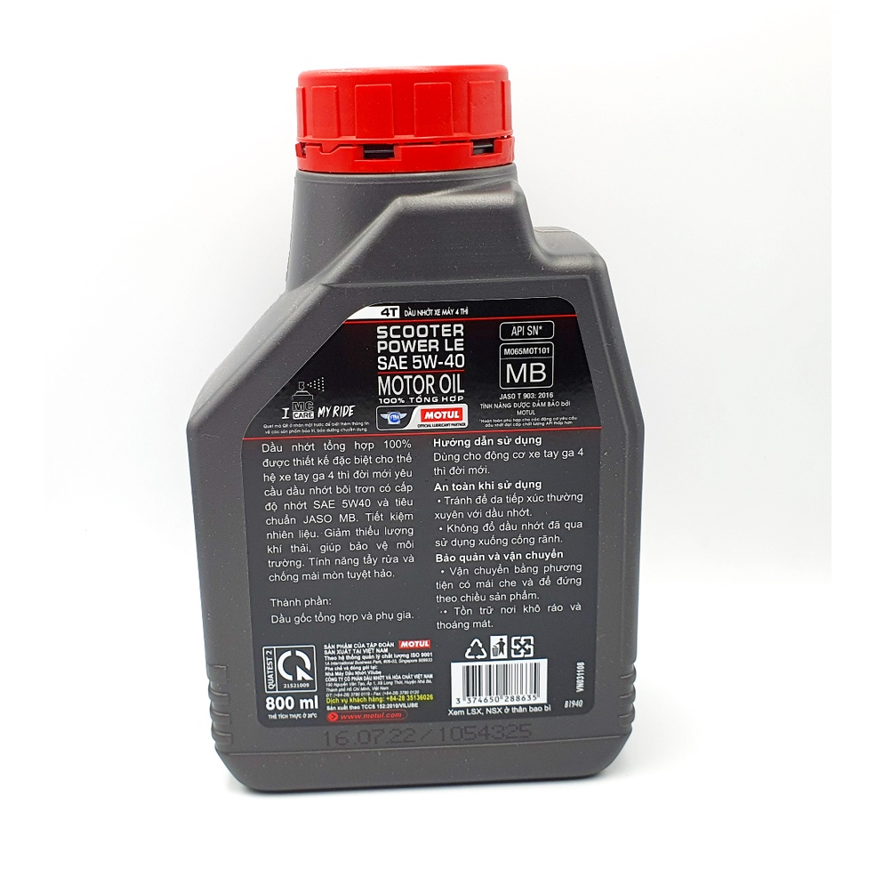 Nhớt tổng hợp 100% xe tay ga MOTUL SCOOTER POWER LE 5W40