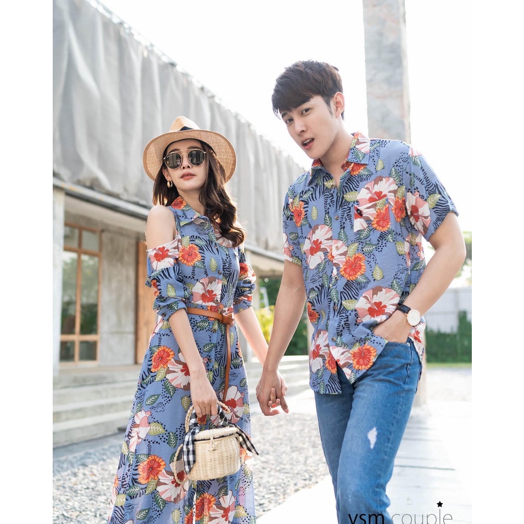 (CAO CẤP + ẢNH THẬT) Set áo váy đôi đi biển in hoa xẻ đùi đẹp (không kèm belt) Forever Couple Store