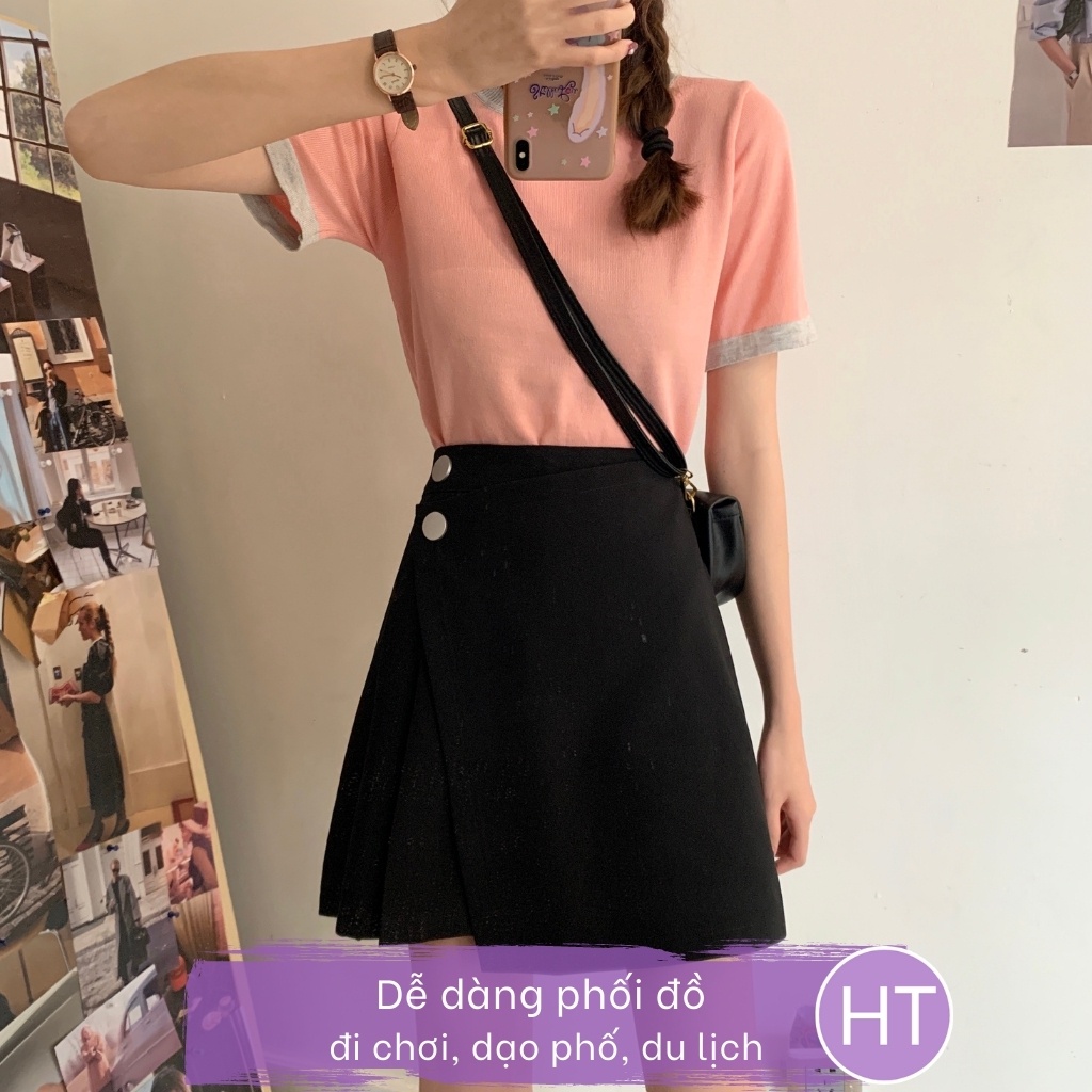 Chân váy chữ A ❤️ Nữ Cạp lưng cao khuy 2 nút nổi bật trẻ trung xinh đẹp phong cách hàn quốc sang trọng HT8 | BigBuy360 - bigbuy360.vn