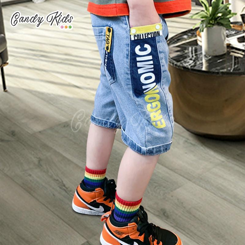 Quần Short Denim In Chữ Thời Trang Cho Bé Trai 3-12 Tuổi