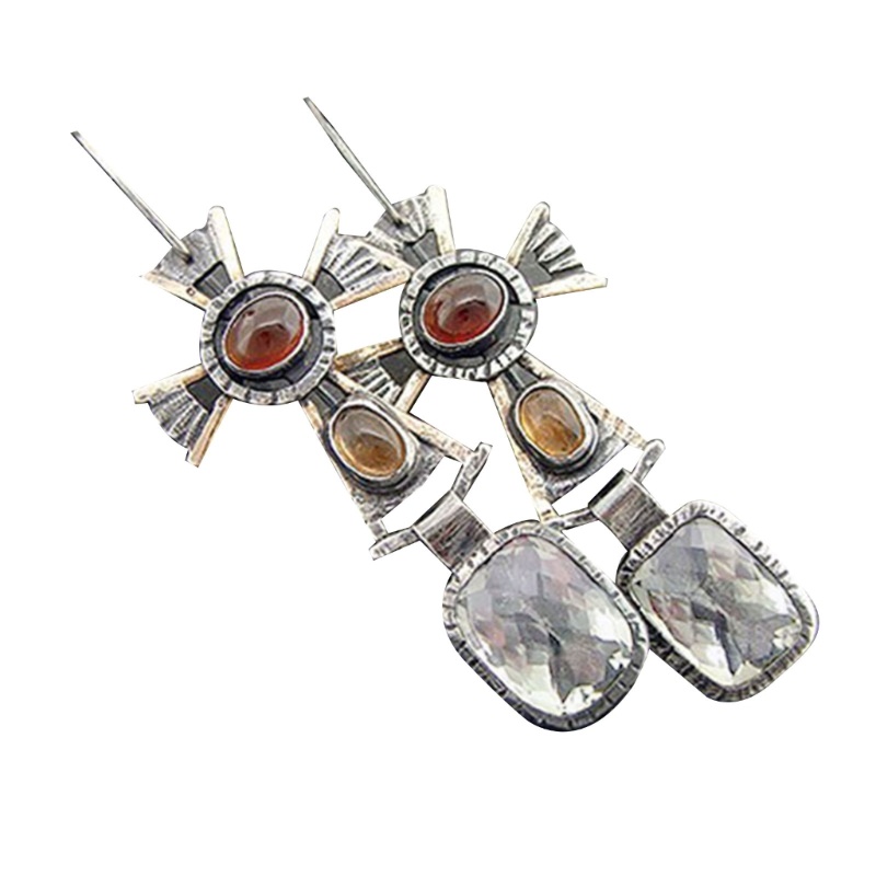 Khuyên Tai Đính Đá Quý Tự Nhiên Nhiều Màu Phong Cách Bohemian Cổ Điển