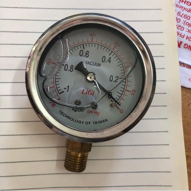 Đồng hồ đo áp suất có dầu inox 5-7-10-15-25...-700kg, đồng hồ hút chân không khí nén