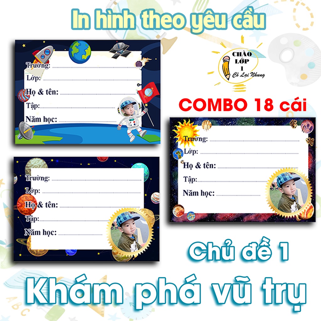 Nhãn vở đề can in hình bé - 8 chủ đề - 1 tập 18 nhãn
