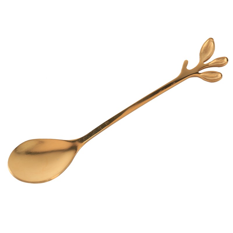 Tableware Gold Leaf Coffee Spoon Fork,4 Pack(2 Spoons 2 Forks) Little Demitasse Espresso Spoon and Appetizer Dessert Forks Set,4.7 Inches Tea Spoon Set