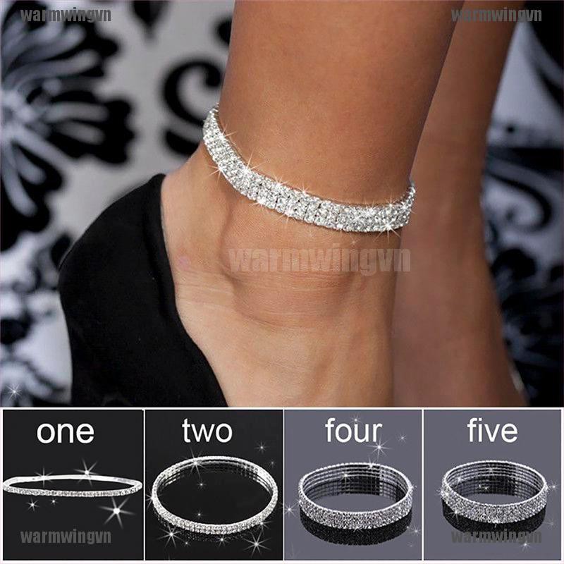 Multilayer Row Crystal Rhinestone Stretch Beach Anklet Chain Bracelet Jewelry ingvn