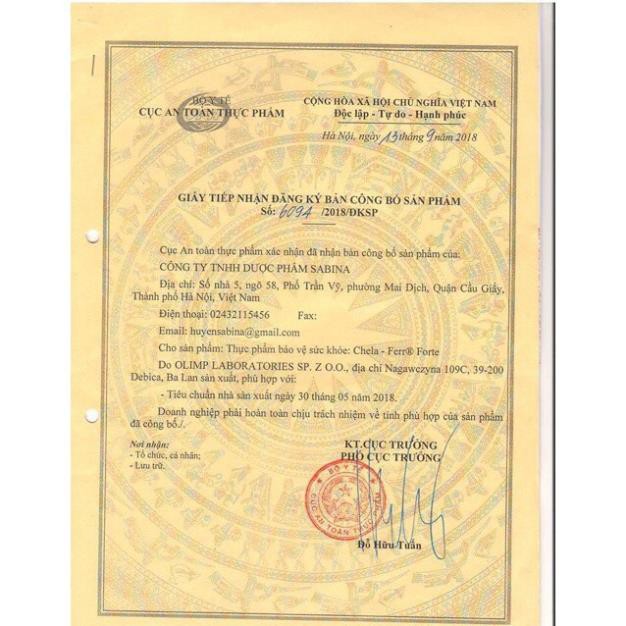 Viên Sắt Bà Bầu Chela-Ferr Forte - Nhập Khẩu Từ Poland  Hộp 2 vỉ x 15 viên