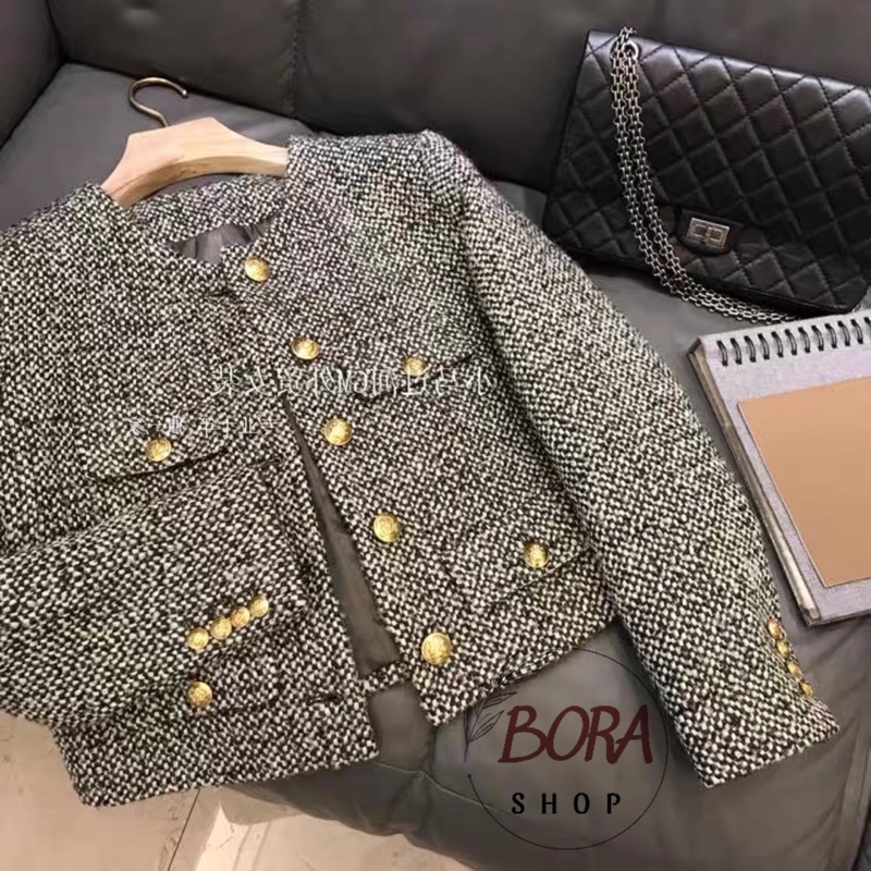 Áo khoác dạ tweed nữ Ulzzang Hàn Quốc BORA SHOP cúc vàng order