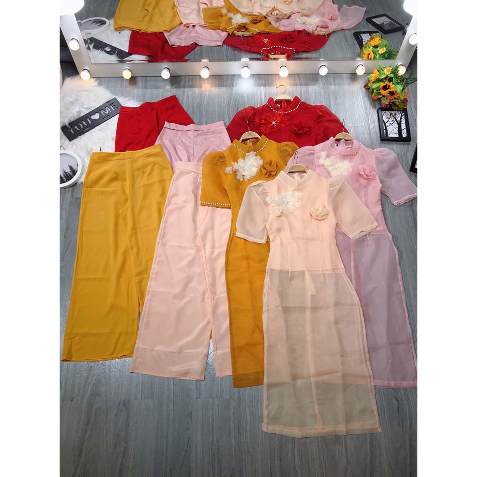 Áo dài nữ 🌸FREESHIP🌸 Sét voan áo dài xinh xắn + quần rộng