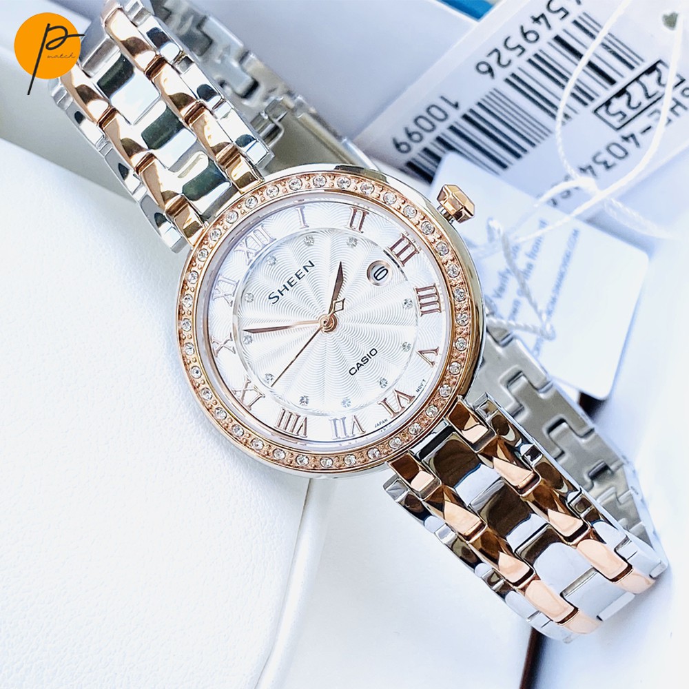 Đồng Hồ chính hãng CASIO SHEEN SHE-4034BSG-7A viền đá Swarovski®, dial sóng cực sang