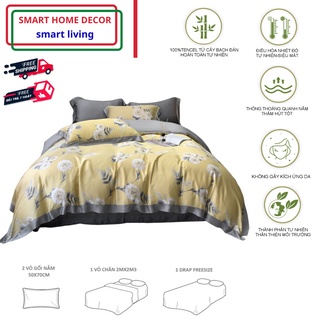 [5 món] Bộ chăn ga gối cao cấp 100%Tencel 100s, họa tiết Hoa Cúc đại đóa, biểu tượng cho sự thịnh vượng mềm mịn mát