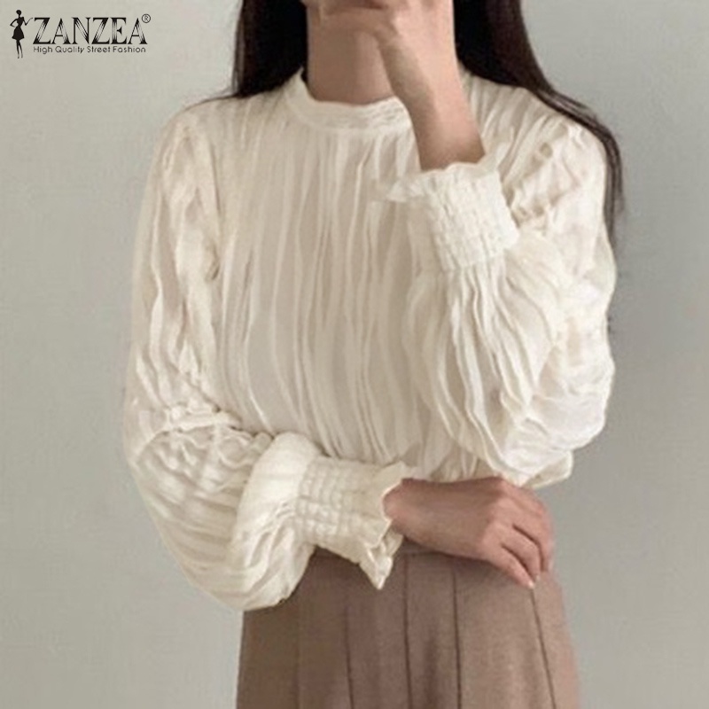 Áo nữ ZANZEA tay dài cổ đứng phối ren phong cách Hàn Quốc thanh lịch