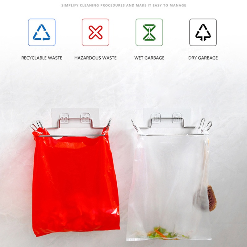 Giá đỡ treo túi rác gắn tường bằng thép không gỉ không đục lỗ đa năng sắp xếp gọn gàng cho nhà bếp nhà tắm