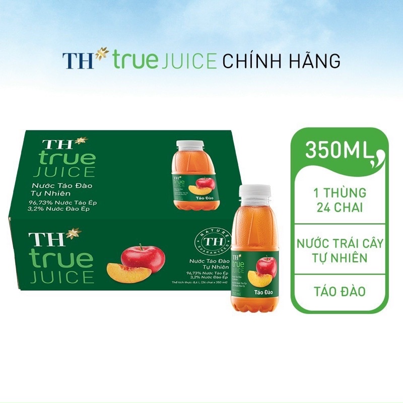 Thùng 24 chai Nước Trái cây TH true JUICE - Táo Đào tự nhiên 350ml