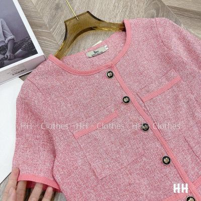 Sét dạ viền cổ tròn dáng ngắn màu hồng trẻ trung