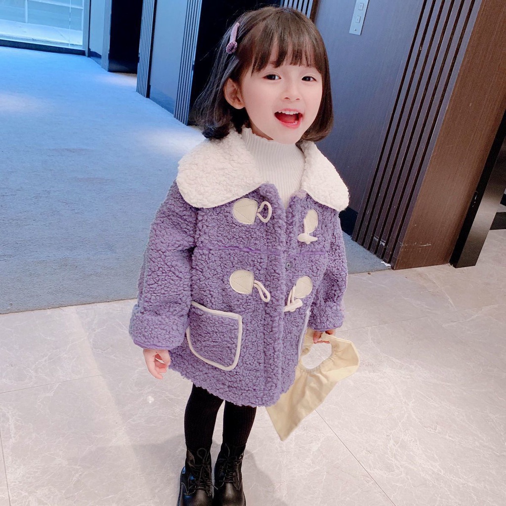 ✻Áo Khoác Cotton Xinh Xắn Dành Cho Bé✻Áo Khoác Len Lông Cừu Cài Nút Phong Cách Phương Tây Thời Trang Mùa Đông Mới Cho Bé Gái