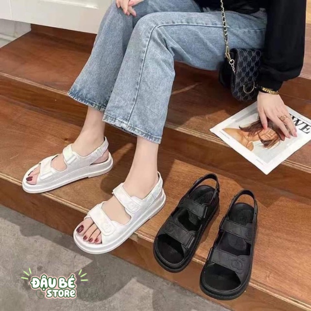 Dép Sandal Nữ Hở Ngón Quai Ngang Đế Bằng Thời Trang Ulzzang - Dép Xăng Đan Quai Hậu Đế 3p Hàn Quốc - Đậu Bé - D050