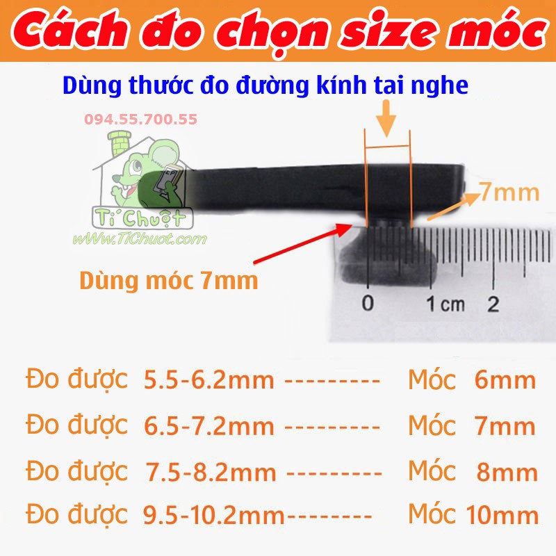 [Vành Dẻo Xoay 360°] Móc Tai Bluetooth 6mm, 8mm Xoay Đổi Bên Không Cần Tháo Móc