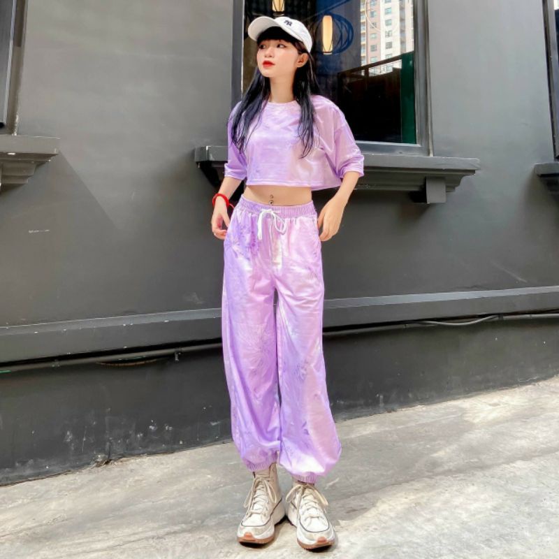 Set thể thao áo crop phối quần ống rộng - Size 45-65kg  - Shopee Mall Thời trang nữ