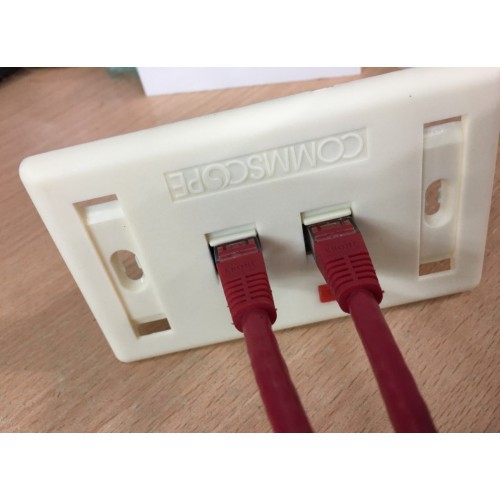 Mặt chữ nhật 2 cổng Commscope Outlet RJ45 Wall Plate White 272368-2 Faceplate Kit shuttered 2 Port