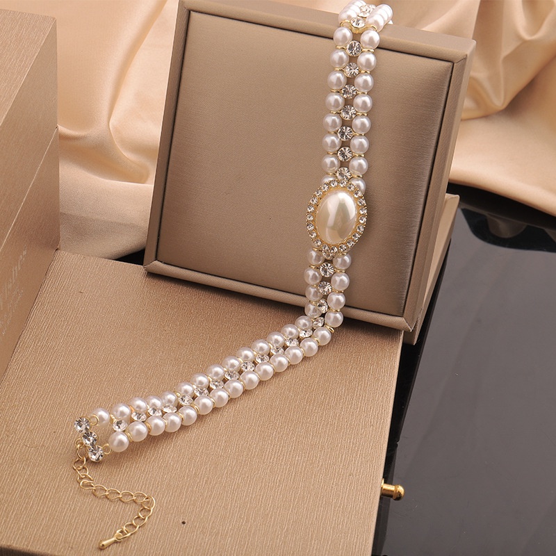 Vòng cổ Ngọc Trai Đính Đá Zircon Phong Cách Hoàng Cung Pháp Cổ Điển Cho Nữ