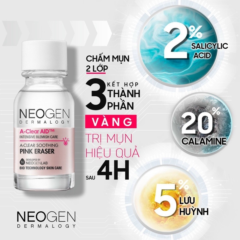 Chấm Mụn 2 Lớp Xẹp Mụn Sau 4H Neogen Dermalogy A-Clear Aid Soothing Pink Eraser 15ml