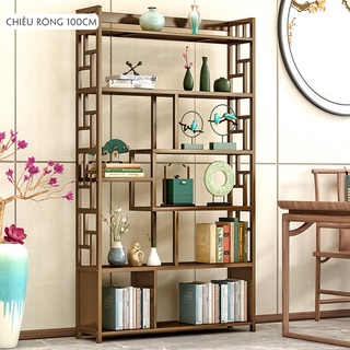 Kệ để đồ có nhiều ngăn phong cách cổ điện, làm từ gỗ tre tự nhiên, tủ để rượu kệ trang trí deco làm vách ngăn