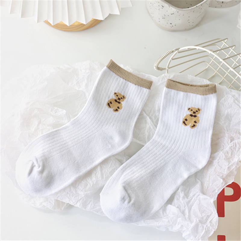 Tất vớ nữ nam cao cổ dài gấu trắng dễ thương hàn quốc đẹp iLita chân thấp nhún đủ màu trơn đen, đỏ, vàng, xám, xanh