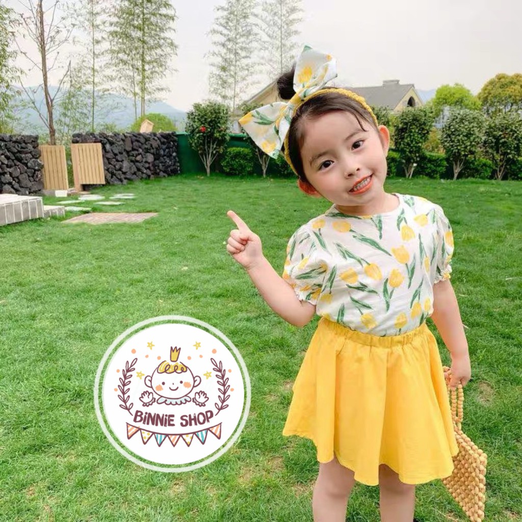 Set Váy hoa Tulip tặng kèm Turban xinh xắn cho Bé Gái - V2023