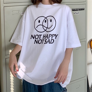 Áo thun tay ngắn trắng not happy not sad