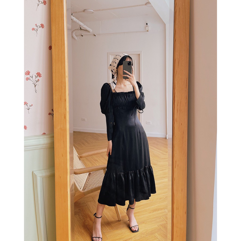 The19club - Váy lụa tay bồng buộc nơ Rosie | BigBuy360 - bigbuy360.vn