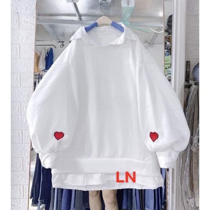 Áo nỉ bo ép tim đỏ nổi hai tay LN11 , áo thun nữ, á thun nam nữ, sét bộ mặc ở nhà, áo mùa đông, áo len nữ - FANNI MODY