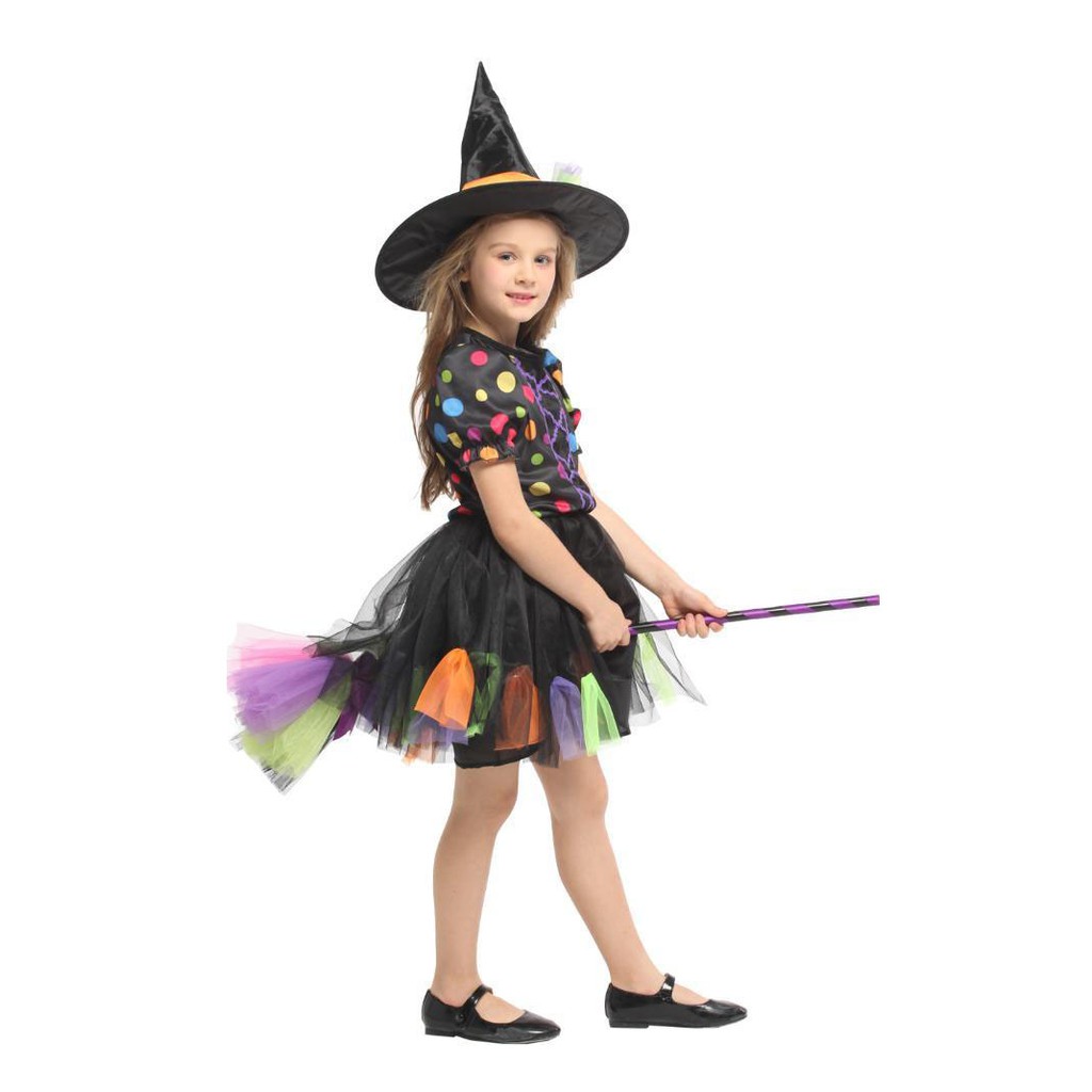 Bộ váy Phù thủy ngắn bảy màu G-0326 hóa trang Halloween cho bé từ 4-12 tuổi