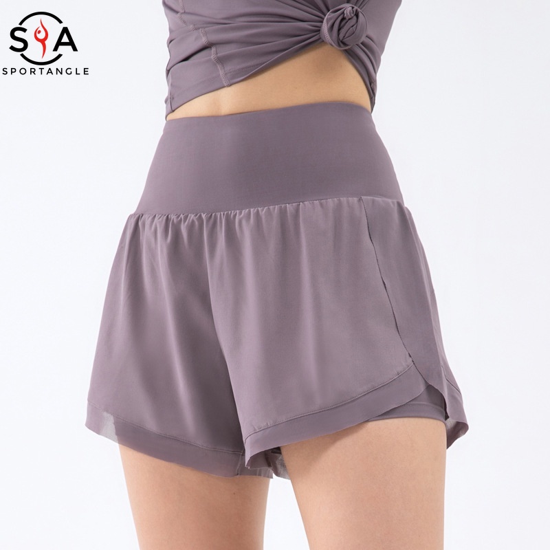Quần short thể thao lưng cao 2 trong 1