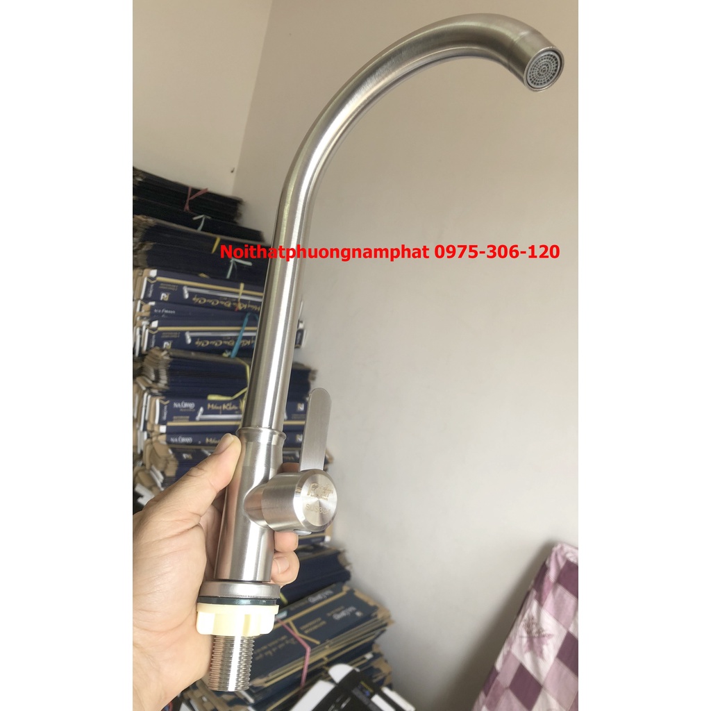 (vòi cổ bi bao không lỏng cần) vòi rửa chén bát lạnh INOX 304 N5011 Fotar xoay 360 độ dùng cho 2 hộc chậu