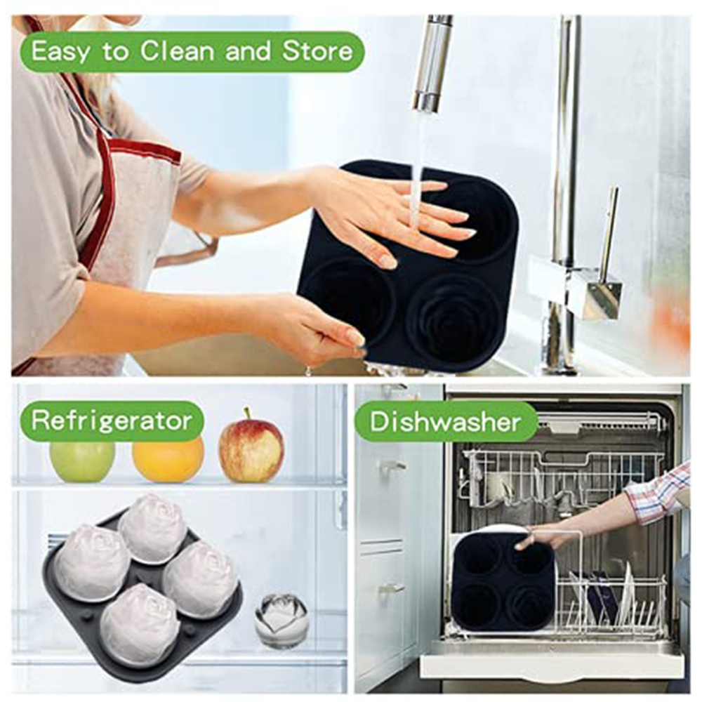 Khuôn làm đá 4 viên hình bông hoa hồng khay đá silicon có nắp xinh xắn cute khuôn làm thạch trang trí đồ uống tủ lạnh