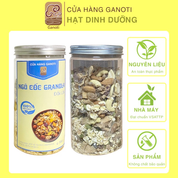 Granola ăn kiêng, hạt dinh dưỡng granola 500g GANOTI truyền thống mix 50% 7 loại hạt