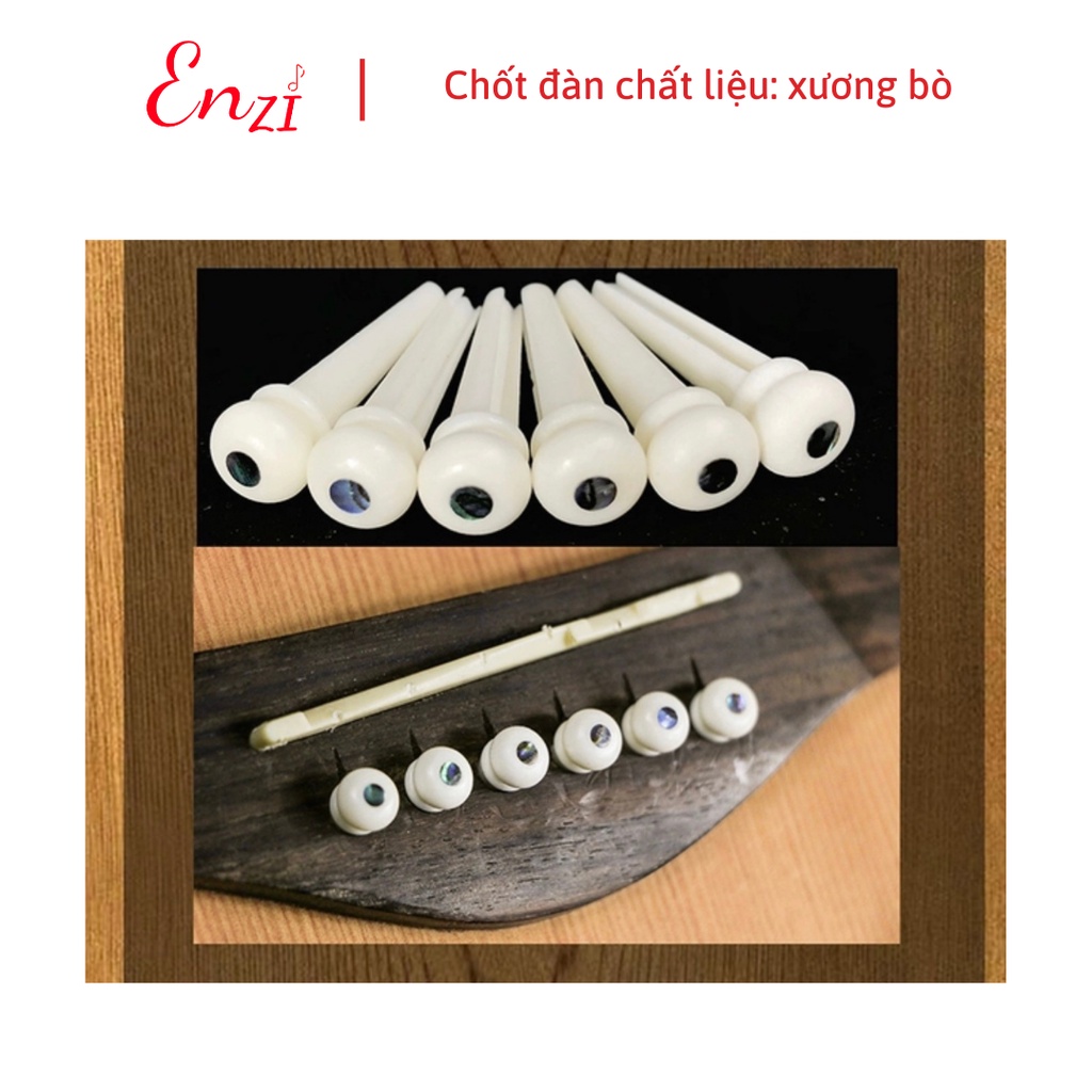 Chốt dây đàn guitar đồng thau nguyên khối đính ngọc chốt xương bò gỗ mun cao cấp Enzi