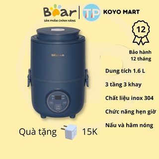 Hộp cơm cắm điện Bear DFH-B15X3, 1.5L, inox 304,  nấu chín cơm, hâm nóng, giữ nhiệt, hộp cơm văn phòng, cặp lồng điện