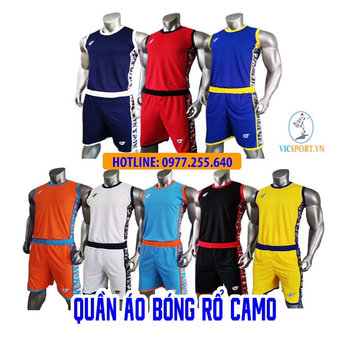 Bộ quần áo bóng rổ người lớn Camo đủ màu, vải mè thoáng mát, thấm mồ hôi - Vicsportvn