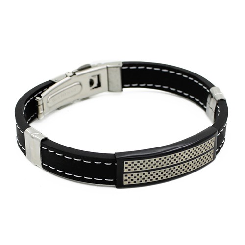 Vòng Tay Cao Su Khoá Thép Không Gỉ Cá Tính Cho Nam