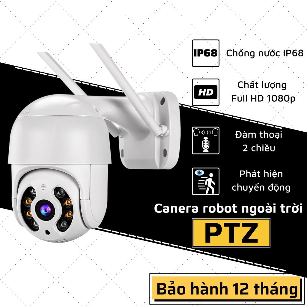 Camera Wifi Ngoài Trời Smart PTZ Chống Nước IP66, Camera Hình Cầu Xoay 360 độ Full HD 1080P Siêu Nét, Hồng Ngoại Ban Đêm