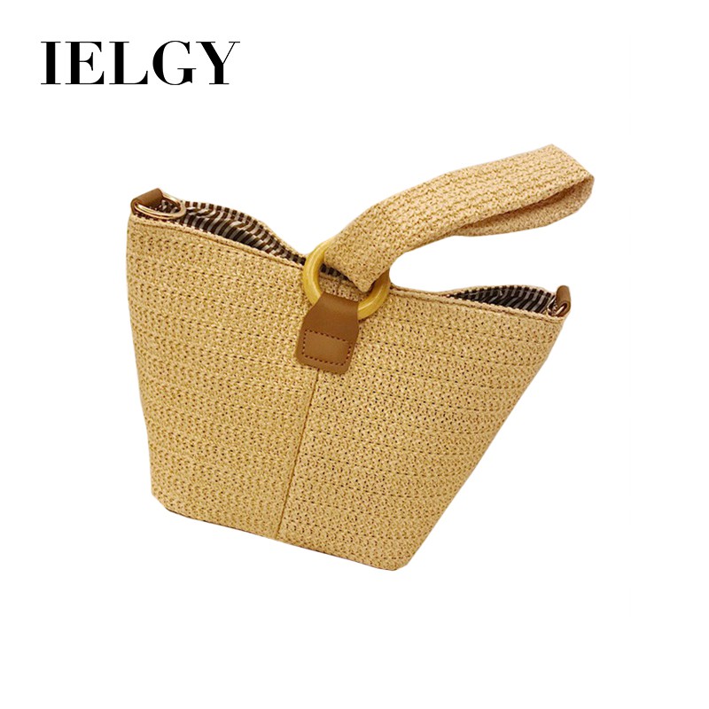 Túi cói Bằng Rơm Dệt Hình Vuông Nhỏ Có Khóa Vòng Dễ Thương