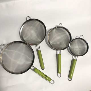 Rây lọc cháo, thức ăn siêu mịn inox cán cầm màu xanh