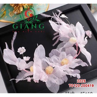 Cài tóc cô dâu - cài tóc voan hồng phụ kiện cưới cô dâuPKTCDMN