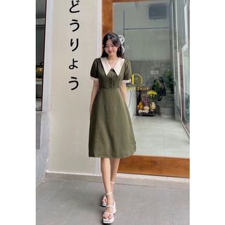 ĐẦM MIDI ĐÍNH NÚT PHỐI CỔ BẺ