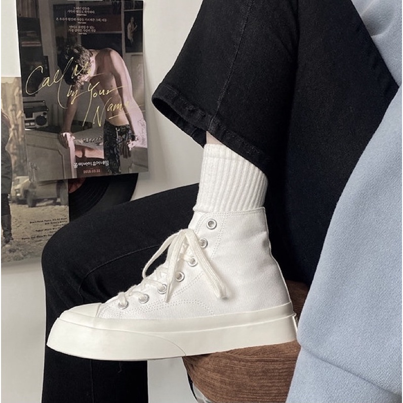 Giày cổ cao classic màu trắng, giày sneaker nữ cổ cao phong cách ulzzang đế 4P